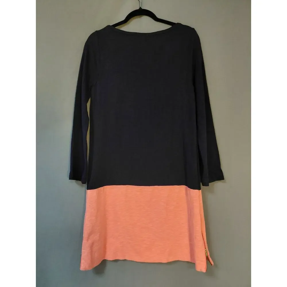 J.CREW Colorblock Cotton Dress Navy Pink Knit Long Sleeve Women Size S